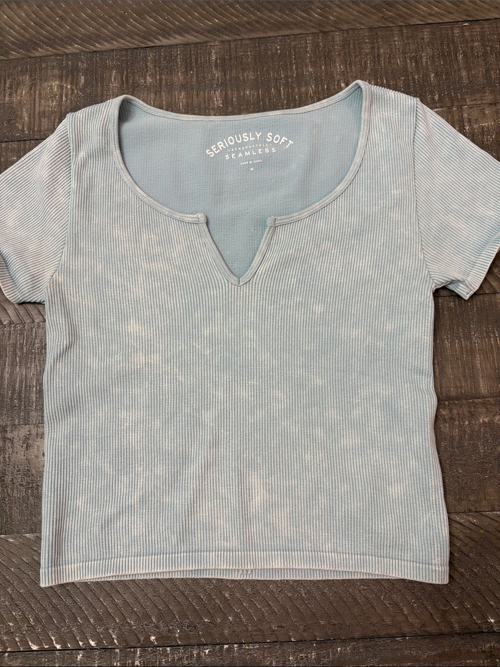 Aeropostale Light Blue Ribbed Notch-Neck Tee